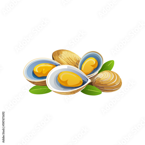Delicious Fresh Clams, Ocean Delicacy, Seafood Illustration