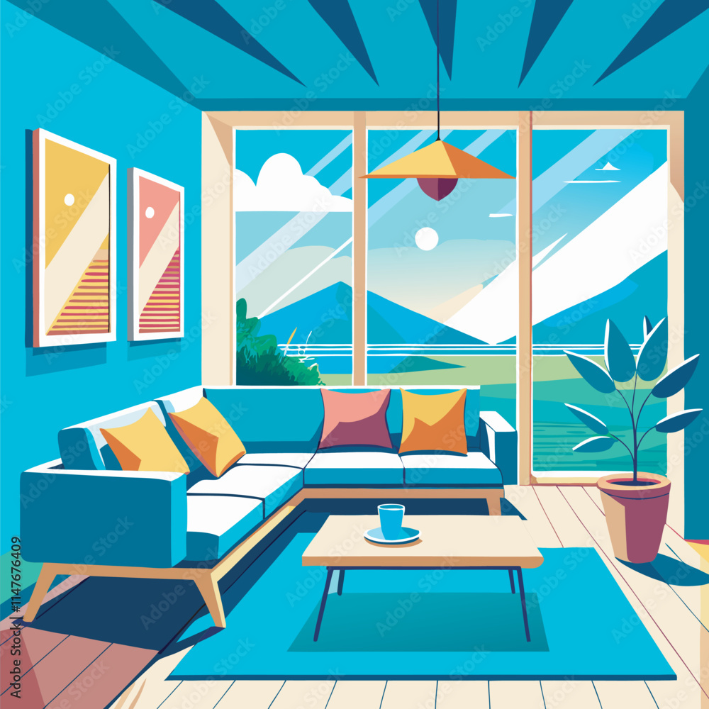 Fototapeta premium Modern apartment interior with a view.