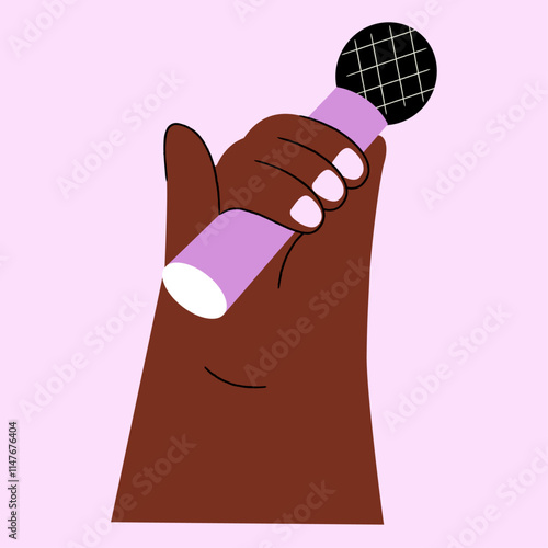  Hand holding a microphone Flat Vector Illustration