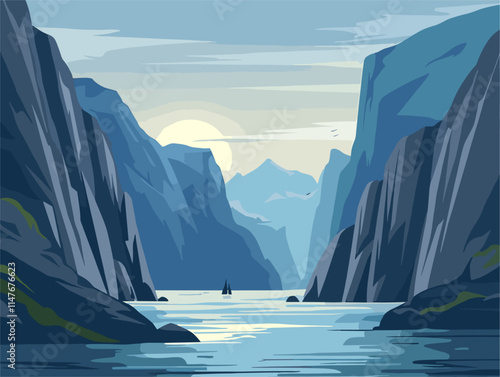 Arctic Wild: Majestic Fjords Etched by Glacial Forces, an Animated Adventure through Nature's Canvas