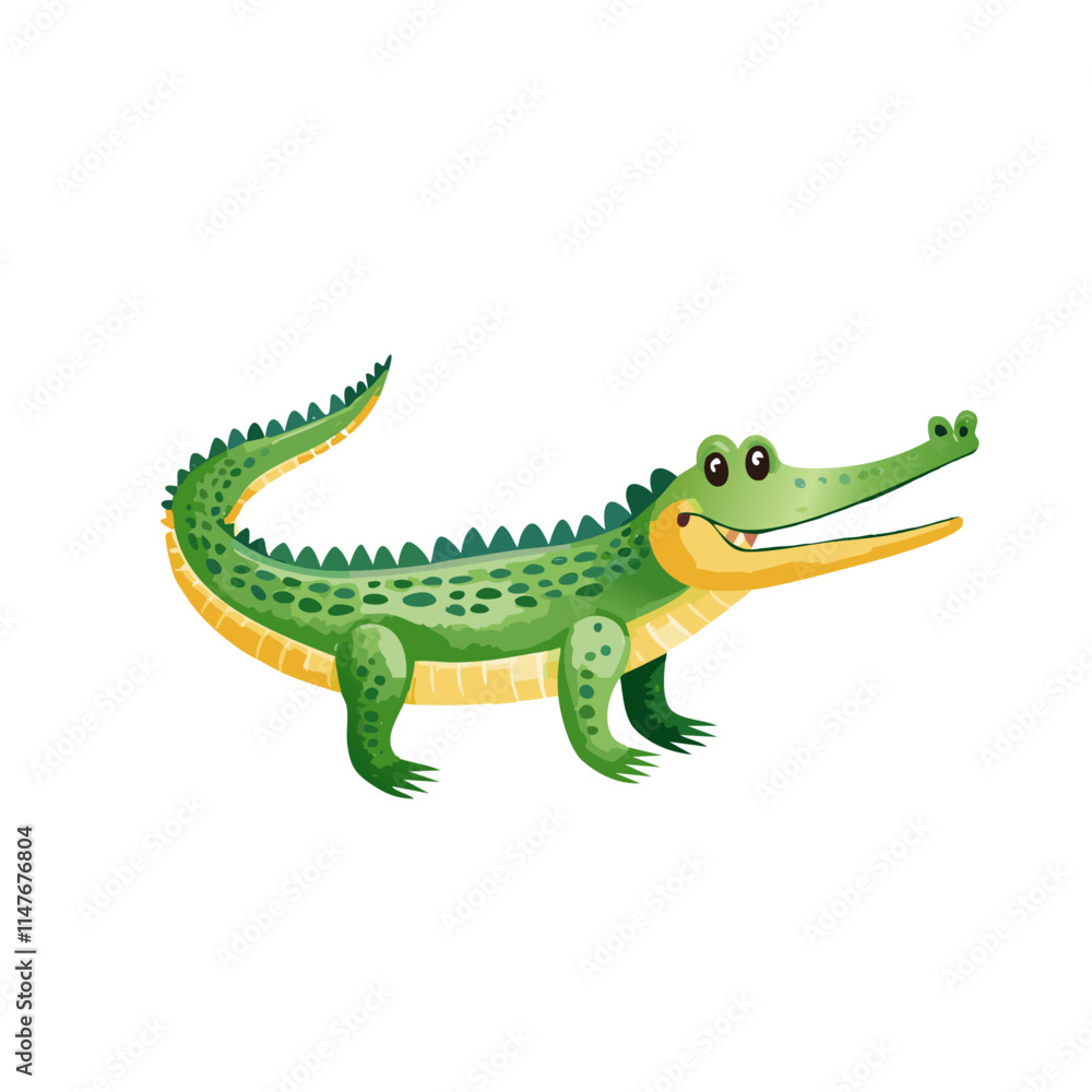 Friendly Green Crocodile Cartoon Illustration, Happy Reptile Friendly Green Crocodile Cartoon Illustration, Happy Reptile