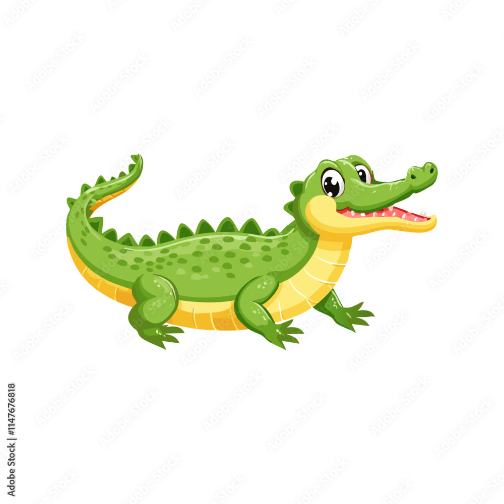 Friendly Green Crocodile Cartoon Illustration, Happy Reptile Friendly Green Crocodile Cartoon Illustration, Happy Reptile