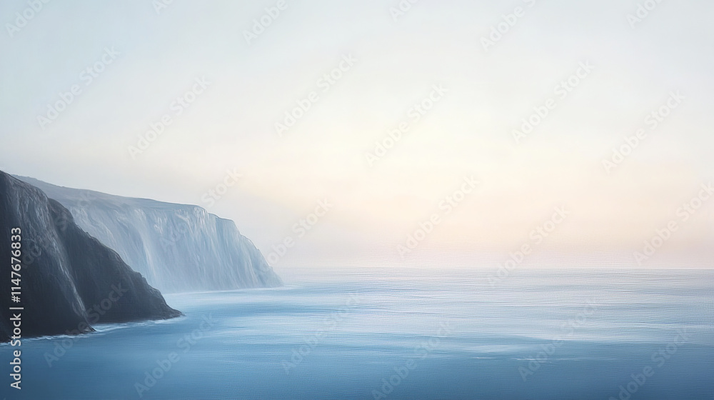 Fototapeta premium serene cliff face with rugged textures overlooking calm sea