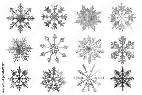 Snowflakes Form Intricate Patterns on Dark Background, Winter Theme