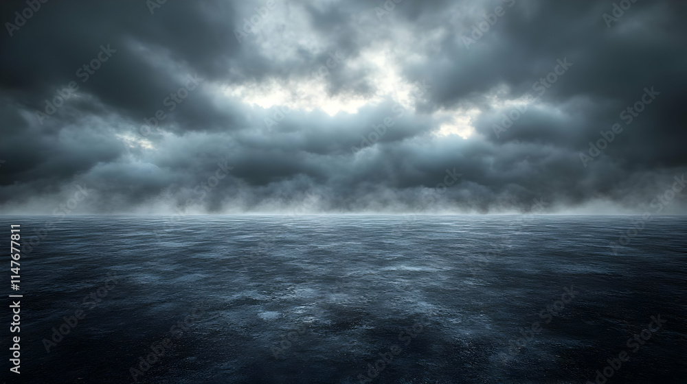 Dark Stormy Sea with Fog and Cloudy Sky Background Dark Stormy Sea with Fog and Cloudy Sky Background