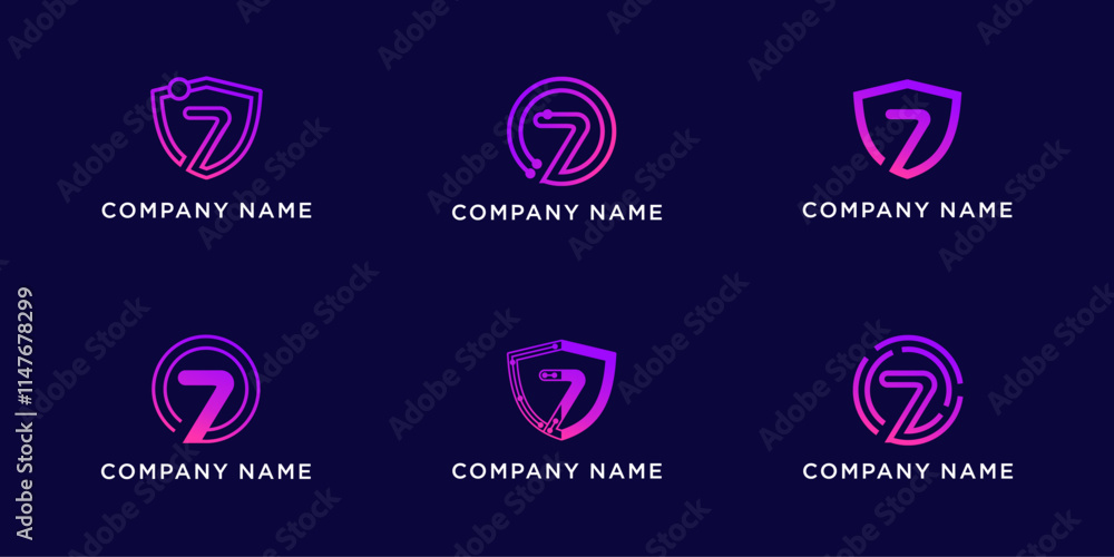 Set bundle letters Z with shield and circle tech logo design Set bundle letters Z with shield and circle tech logo design
