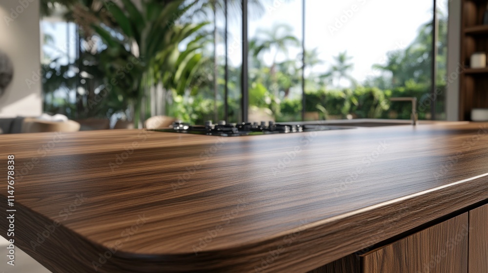 Sleek Wooden Table in Modern Kitchen Setting Sleek Wooden Table in Modern Kitchen Setting