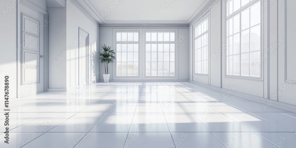 New apartment featuring an empty room that showcases a bright white tiled floor, providing a perfect space for creativity and design. Explore the possibilities in this new apartment setting. New apartment featuring an empty room that showcases a bright white tiled floor, providing a perfect space for creativity and design. Explore the possibilities in this new apartment setting.