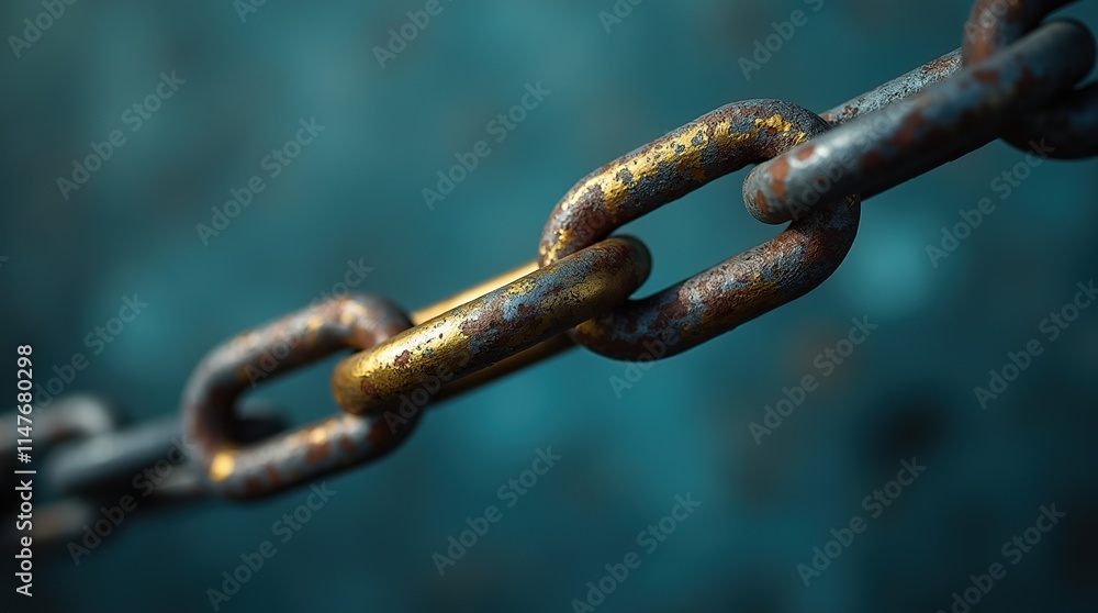 Close-Up of Metal Chain Highlighting a Single Golden Link in Contrast Close-Up of Metal Chain Highlighting a Single Golden Link in Contrast