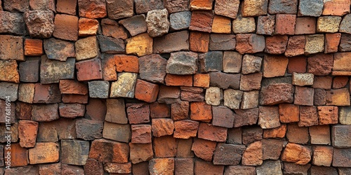 Ancient wall constructed from numerous red bricks, showcasing the unique textures and colors of red bricks in this captivating architectural feature of an ancient structure.