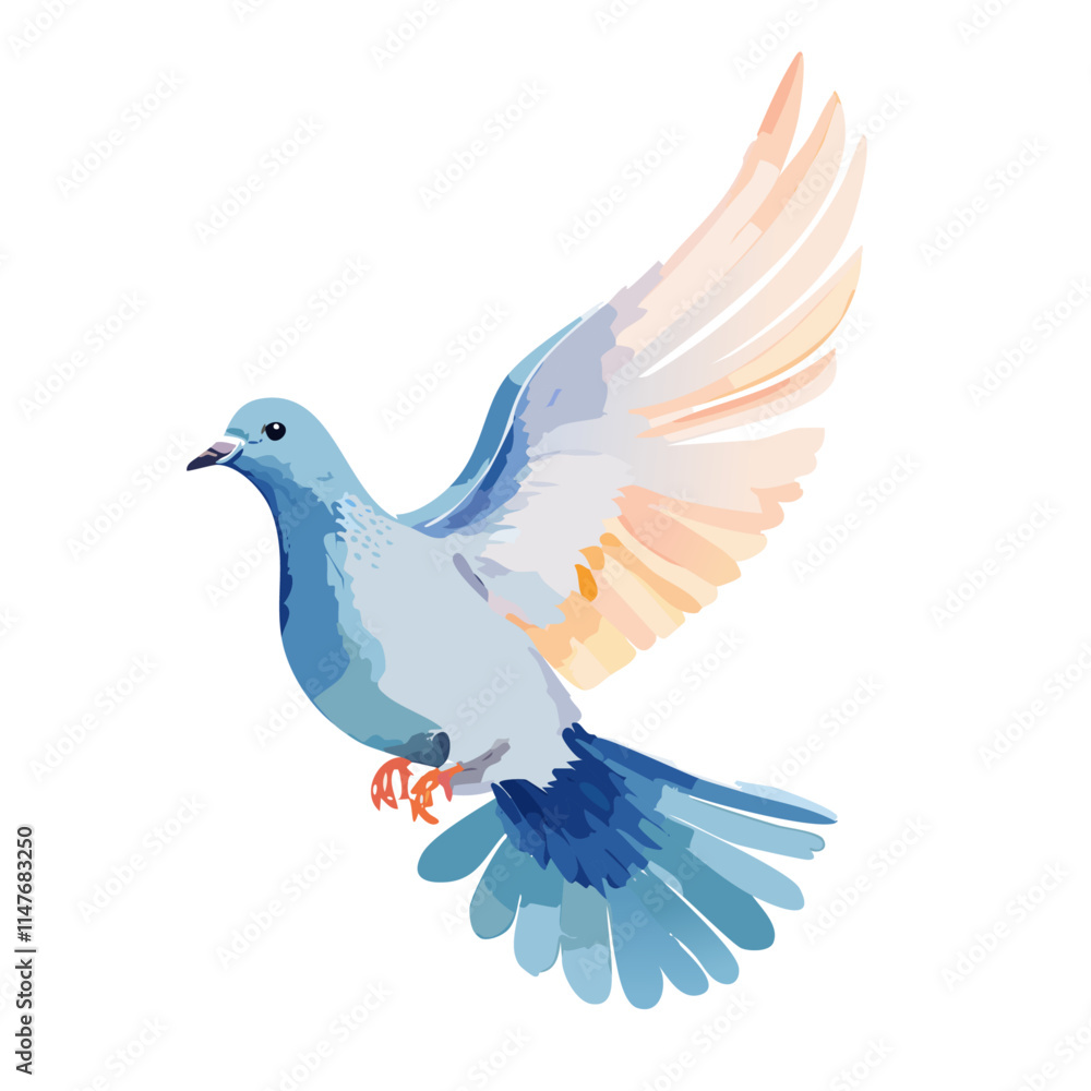 Abstract Blue Dove in Flight, Wings Spread Wide, Peaceful Image Abstract Blue Dove in Flight, Wings Spread Wide, Peaceful Image
