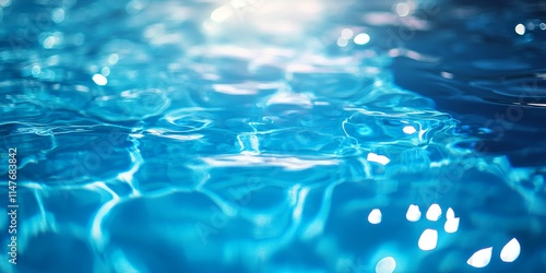 Blurred blue water shines beautifully in a swimming pool, showcasing rippled water detail. This image captures the aquatic essence of water texture, perfect for ocean and sea backgrounds. photo