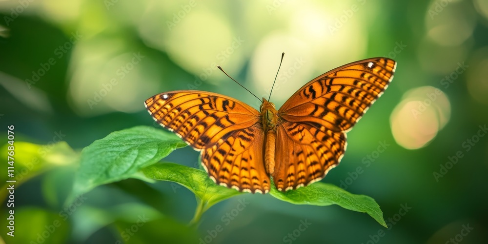 Obraz premium A Great Spangled Fritillary butterfly resting on a leaf, momentarily pausing its flight. This image highlights the butterfly s unique patterns and vivid colors, emphasizing the butterfly s natural
