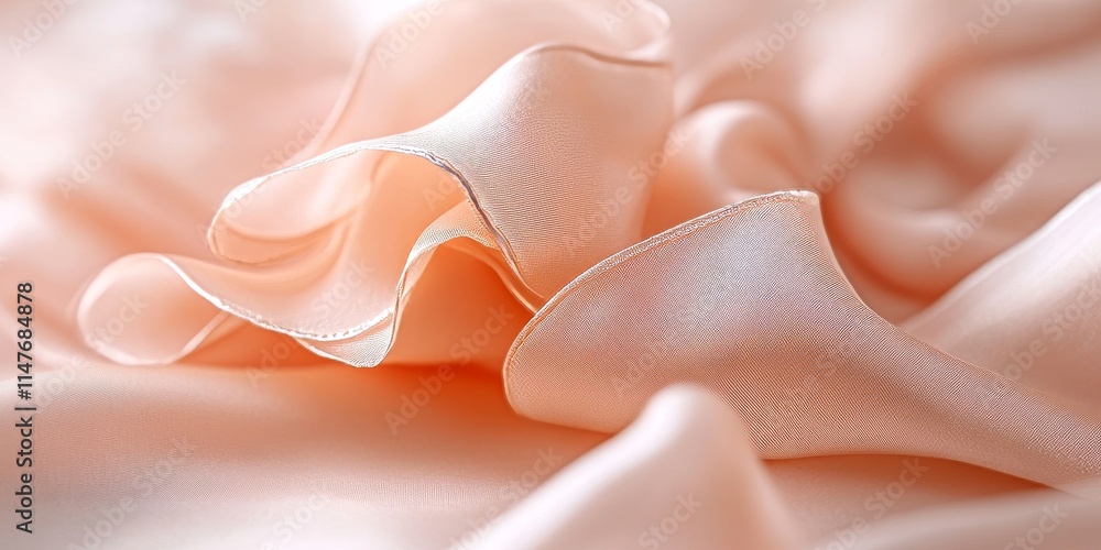 Elegant silk ribbon in a focused view, ideal for table decoration. This light peach pastel color motif is perfect for weddings, serving as exquisite props for table photography and by fashion Elegant silk ribbon in a focused view, ideal for table decoration. This light peach pastel color motif is perfect for weddings, serving as exquisite props for table photography and by fashion