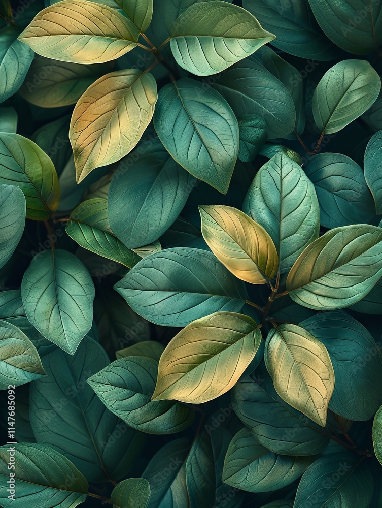 lush, dark green leaves, highlighting their vivid texture and natural beauty. The leaves overlap, creating a rich, tropical feel with vibrant contrast and a sense of depth. lush, dark green leaves, highlighting their vivid texture and natural beauty. The leaves overlap, creating a rich, tropical feel with vibrant contrast and a sense of depth.