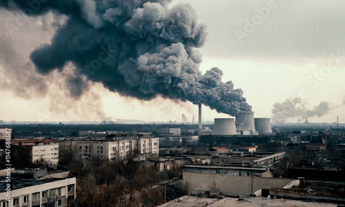 Wallpaper Mural explosions and destruction in the city and in factories.Disaster illustration Torontodigital.ca