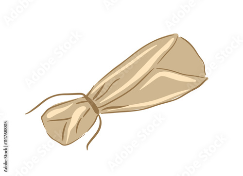 Hand drawn package tied with string resting on a blank surface representing simplicity and minimalism
