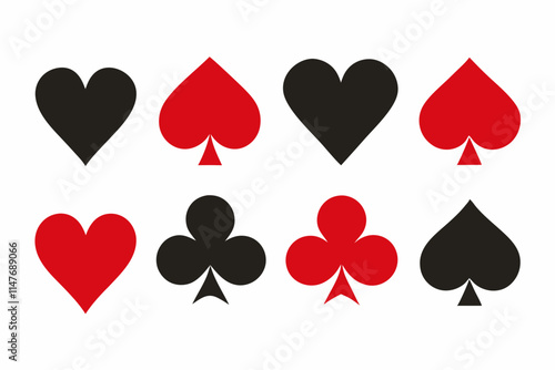 Playing cards suits. Spades, hearts, diamonds, clubs icons. Game cards signs