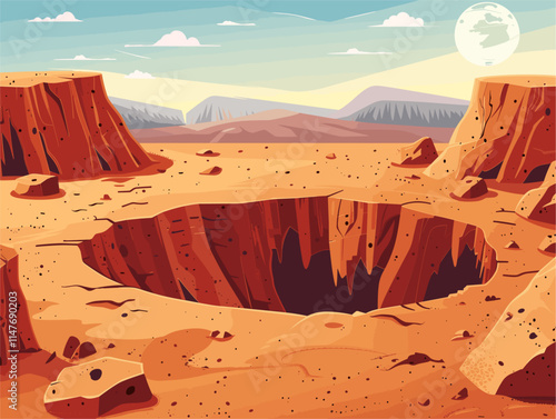 Maars Impact Crater Landscape: A Vibrant Tapestry of Volcanic Explosions Captured in a Minimalist Vector Image