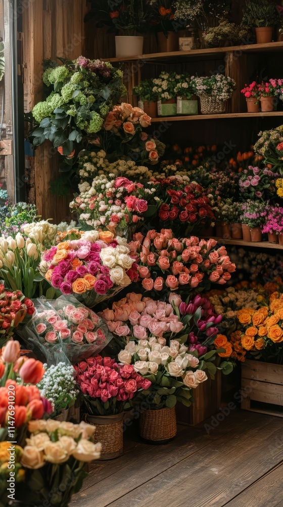 Fototapeta premium A vibrant flower shop filled with colorful bouquets.
