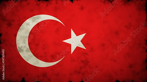 Turkish Flag with Crescent Moon and Star Symbolizing National Pride and Islam photo