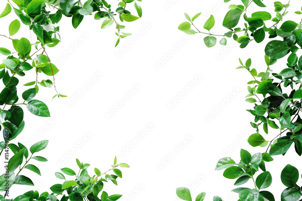 Green Leaves Frame a Dark Background, Nature's Border. Green Leaves Frame a Dark Background, Nature's Border.