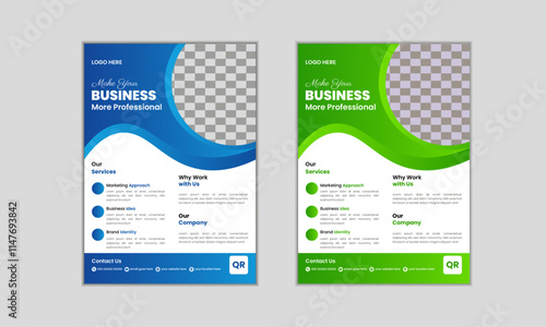 Creative Corporate Colourful Business Flyer Template Design set with blue and green colour, abstract business flyer, professional a4 leaflet design vector.