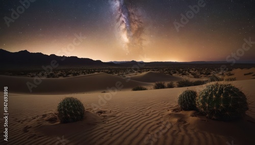 Milky Way over a desert landscape at night