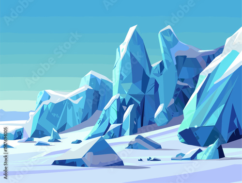 Animated Flat Style Landscape Depicting Tongue-Like Bodies of Debris Frozen Together and Slowly Deforming Like Glaciers