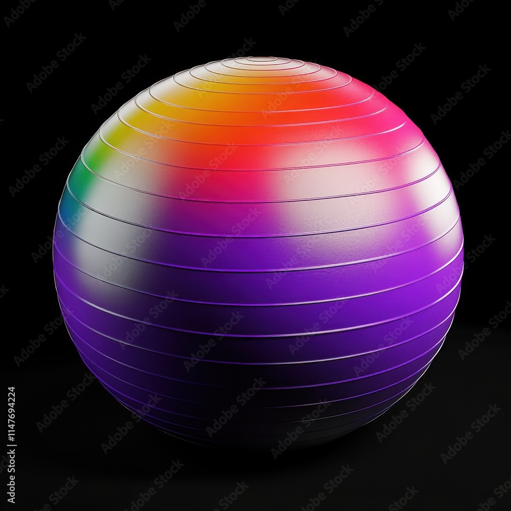 A vibrant exercise ball showcasing a gradient of colors from purple to red, set against a black background. A vibrant exercise ball showcasing a gradient of colors from purple to red, set against a black background.