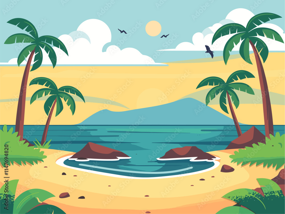 Animated Tombolo connecting Island and Mainland forming picturesque Lagoon Animated Tombolo connecting Island and Mainland forming picturesque Lagoon