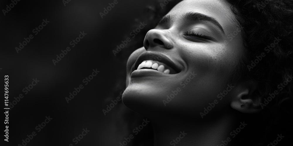 Woman Smiling Black White Photo Woman Smiling Black White Photo