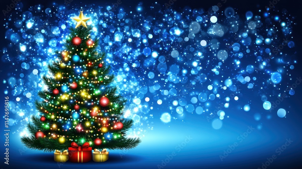 Festive Christmas tree with star and gifts. Festive Christmas tree with star and gifts.