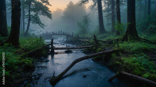 Wallpaper Mural Beautiful sunbeams filtering through fog over a river in the forest with soft grass creating a tranquil and serene atmosphere Torontodigital.ca