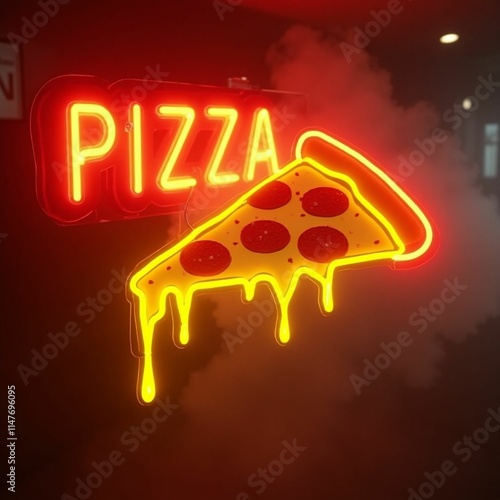 Neon Pizza Slice with Melting Cheese Effect photo