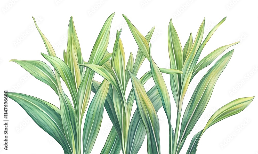 Obraz premium Upward green plant with striped leaves.