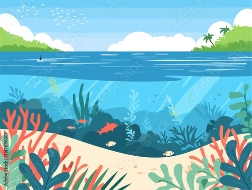 Beautiful and Serene Lagoon: Tranquil Waters Embraced by Coastal Serenity