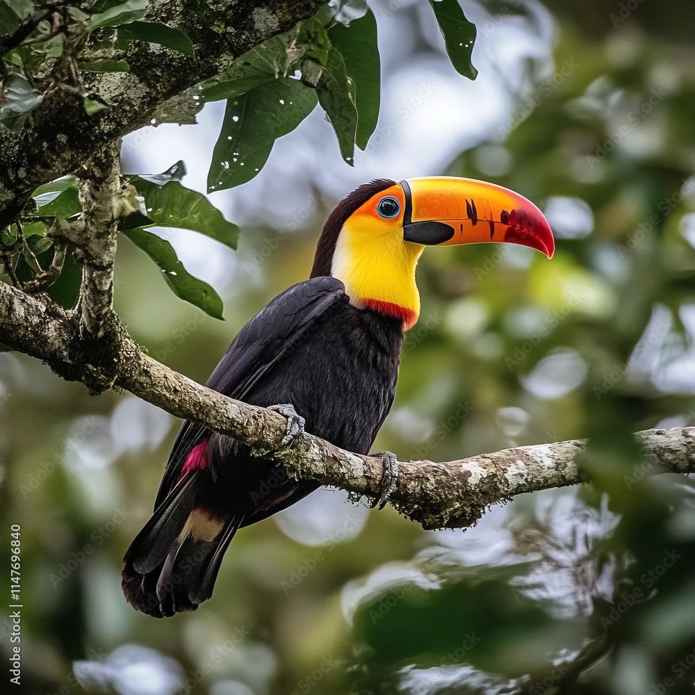 Fototapeta premium Toucan perched on tree limb