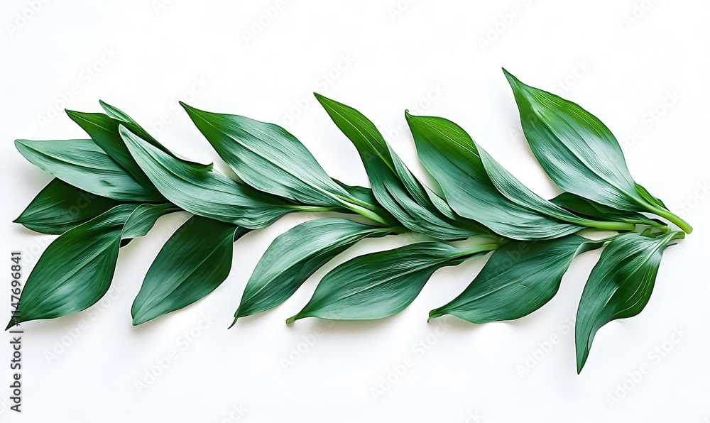 Fototapeta premium Green leaf arrangement on white background.