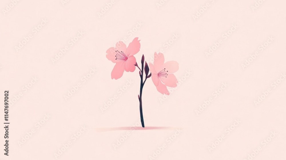 Naklejka premium Delicate Pink Cherry Blossom Branch on Pale Pink Background