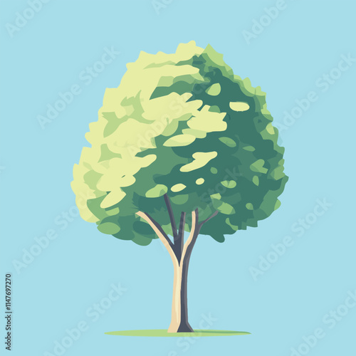 Flat Vector Illustration of a Lone Tree on White Background