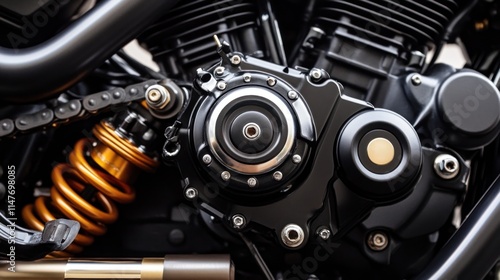 Detailed Closeup Of A Motorcycles Engine Components