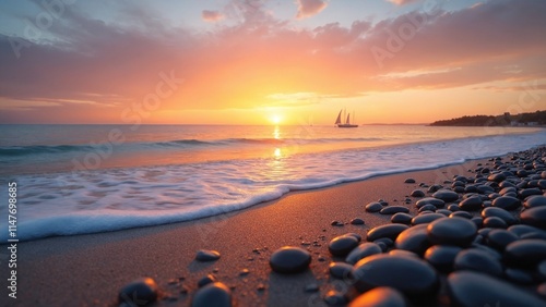 A tranquil ocean scene at sunset