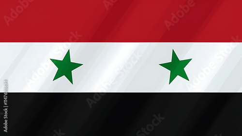 Syrian Flag with Red, White, and Black Stripes & Green Stars Symbolizing Unity photo