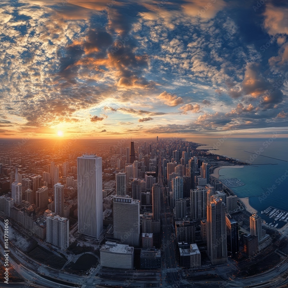 Fototapeta premium Aerial panorama of Chicago skyline