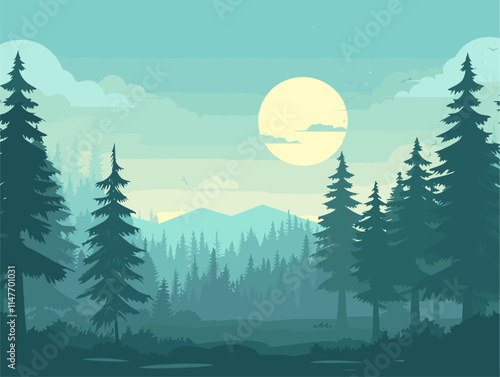 Animated Boreal Forest: A Serene Landscape of Coniferous Tranquility in High Northern Latitudes