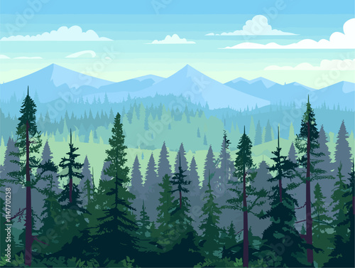 Arctic Taiga: A Vast and Serene Landscape of Coniferous Forests, Animated in a Minimalistic Style