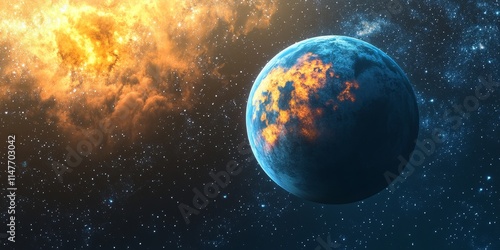 Super earth planet discovered in distant space, this intriguing super earth planet is an exoplanet from an entirely different star system, showcasing unique characteristics of such celestial bodies. photo