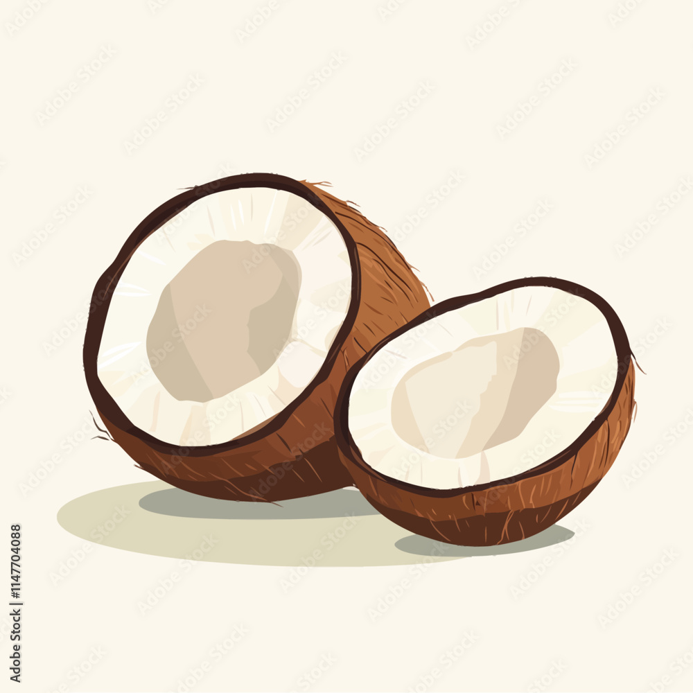 Obraz premium Fresh Coconut Vector Illustration on White Background