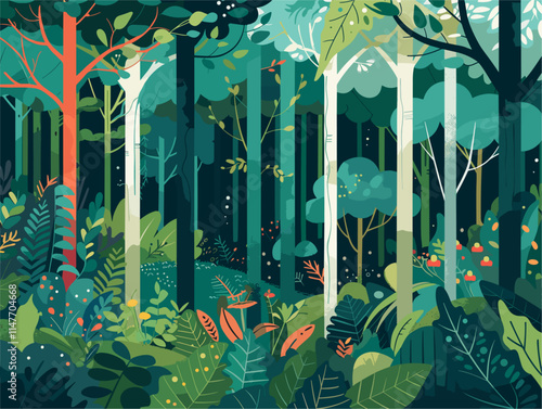 Intricate Vector Landscape: Explore the Enchanting Layers of a Forest Undergrowth